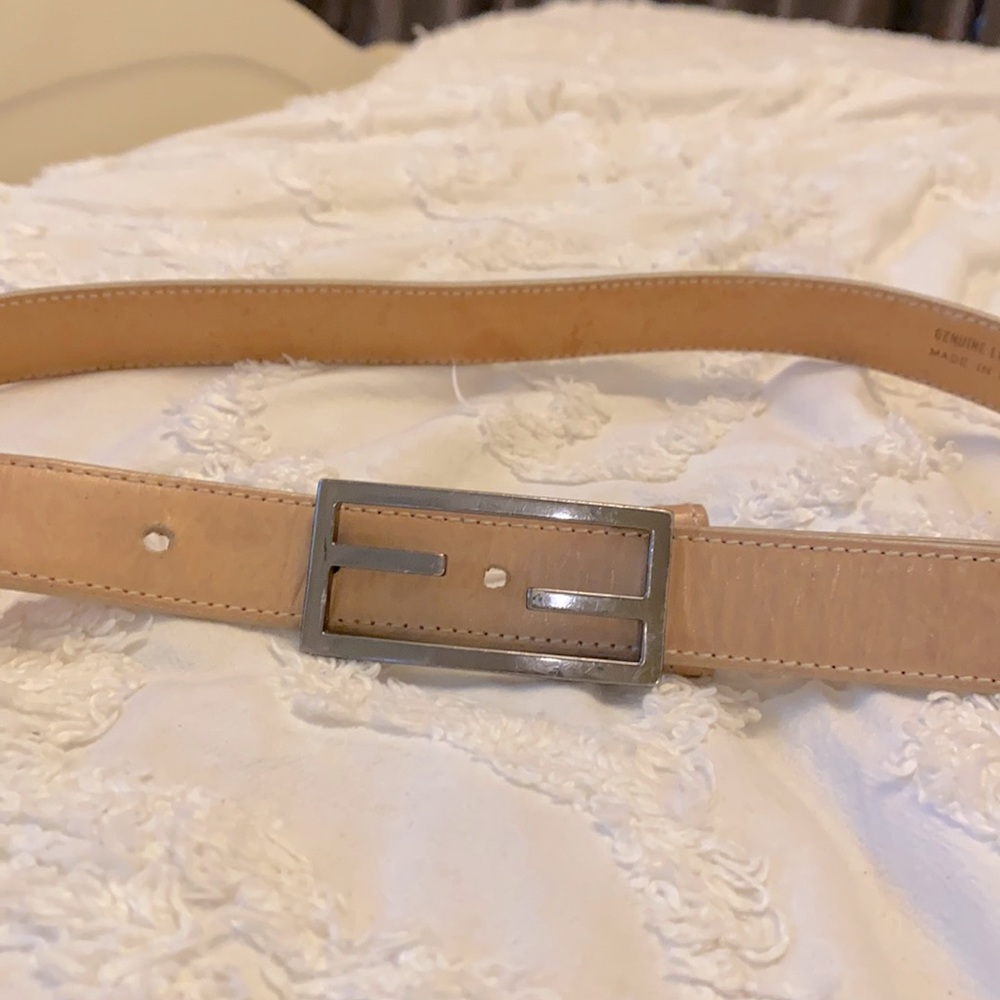 Fendi belt with silver buckle. Nude leather
